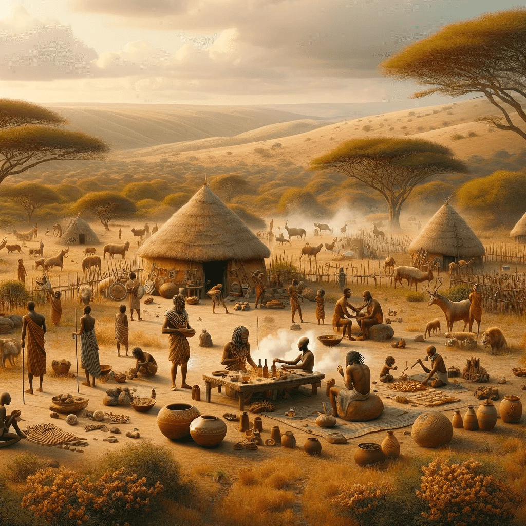 Burkinabè ancestors participating in communal life during the long beginnings of the Neolithic Revolution